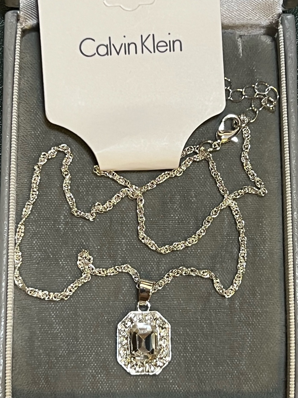Calvin Klein Silver Octagon Crystal Pendant Necklace with Chain